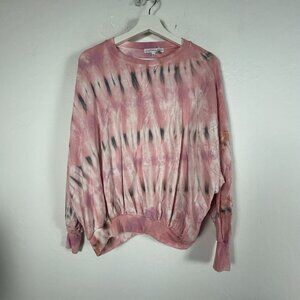 Young Fabulous & Broke Womens Pink & White Tie-Dye Sweatshirt Small Pullover